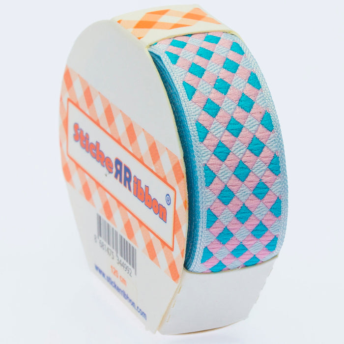 Sticker Ribbon Mavi Kare Baskılı Yapışkan Kurdele - SR-1692-V5