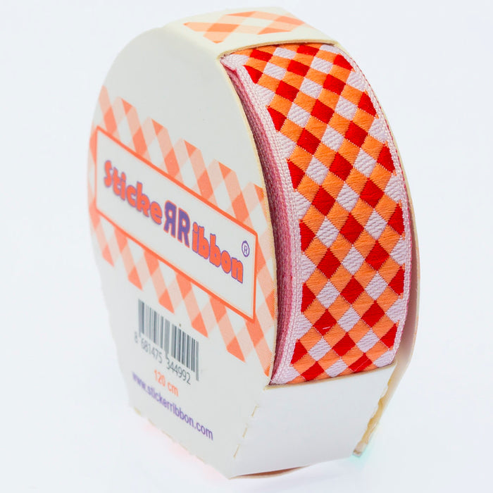 Sticker Ribbon Turuncu Kare Baskılı Yapışkan Kurdele - SR-1692-V2