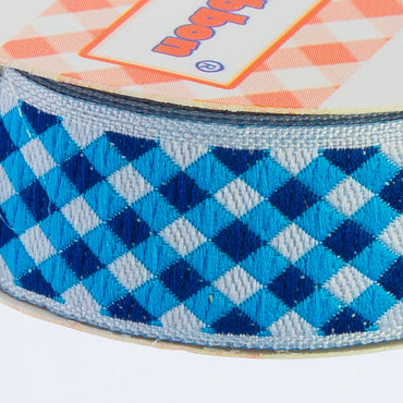 Sticker Ribbon Mavi Kare Baskılı Yapışkan Kurdele - SR1692-V1