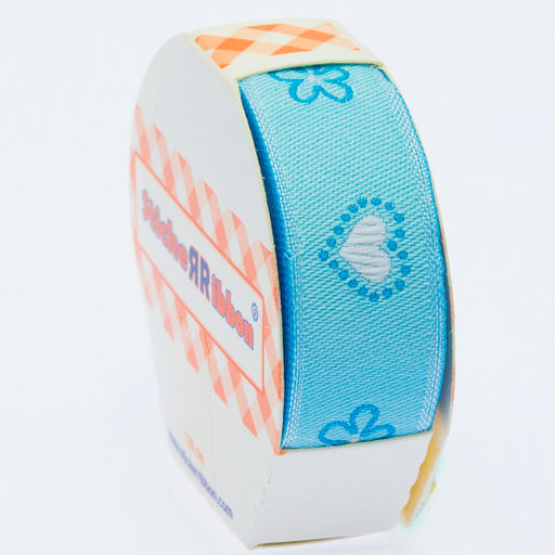 Sticker Ribbon Mavi Kalp Baskılı Yapışkan Kurdele - SR-1683-V2