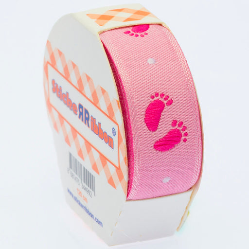 Sticker Ribbon Pembe Bebe Ayak İzi Baskılı Yapışkan Kurdele - SR1685-V1