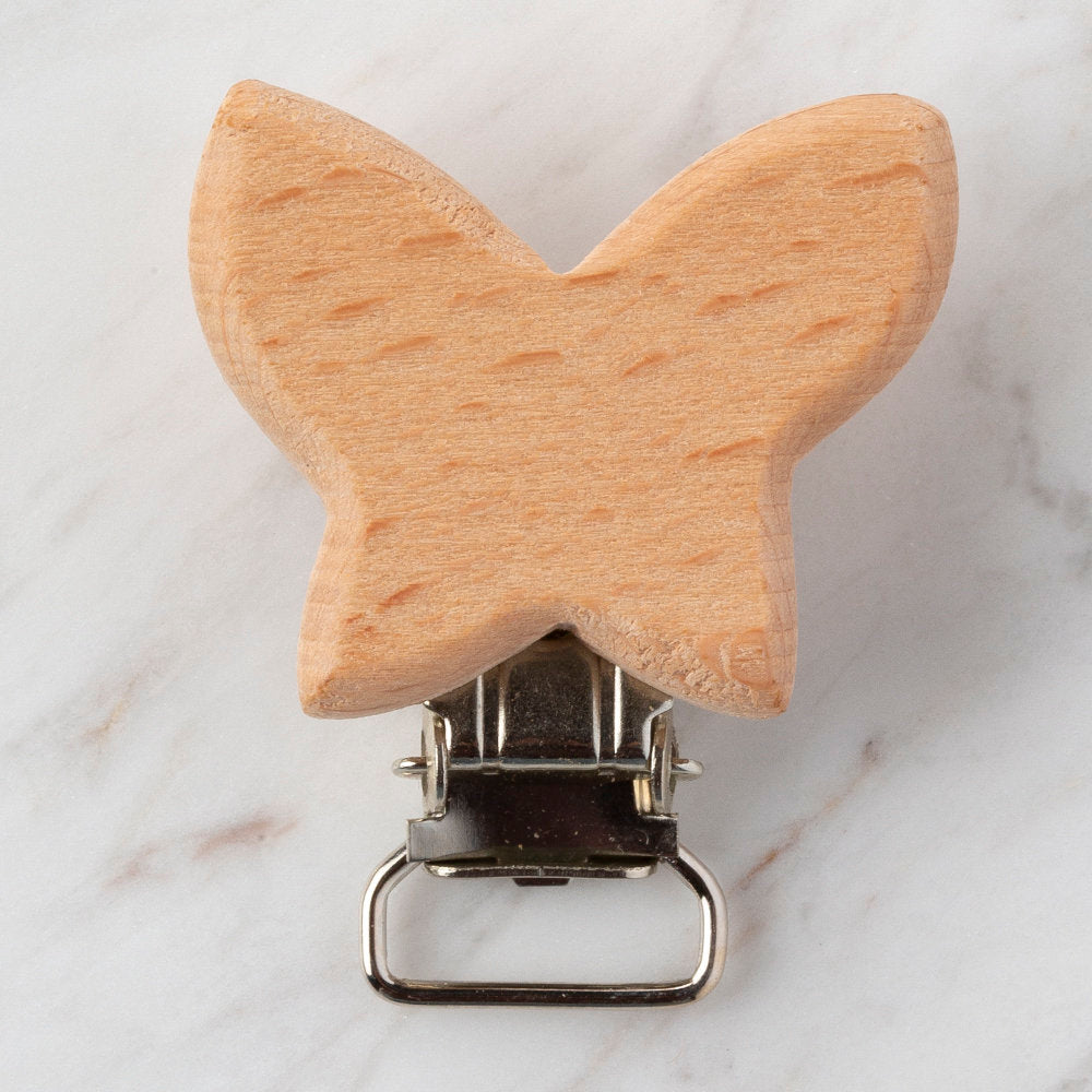 Loren Kelebek Ahşap Emzik Zinciri Klipsi