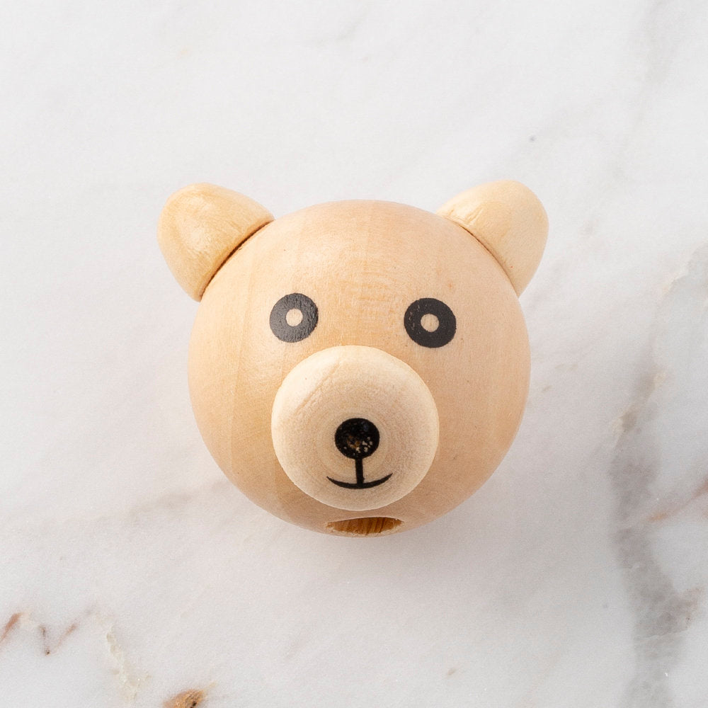 Loren 1 Adet Kulağı Natural Ayıcık Figürlü Ahşap Boncuk