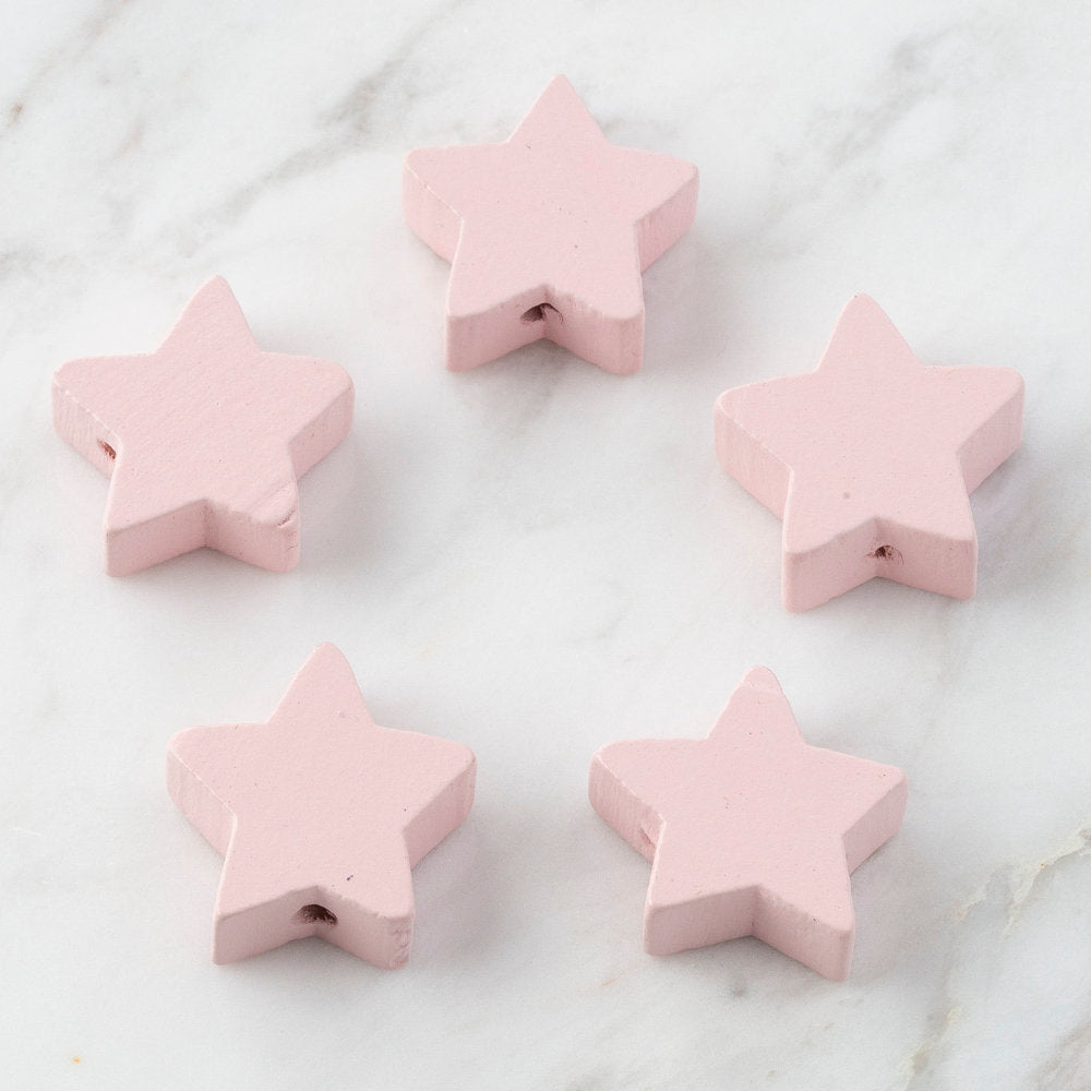 Loren 5'li Pembe Yıldız Ahşap Boncuk