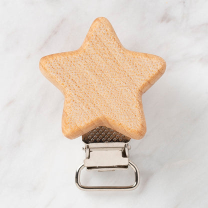 Hobi Baby Yıldız Figürlü Organik Ahşap Emzik Klipsi - FK12