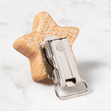 Hobi Baby Yıldız Figürlü Organik Ahşap Emzik Klipsi - FK12