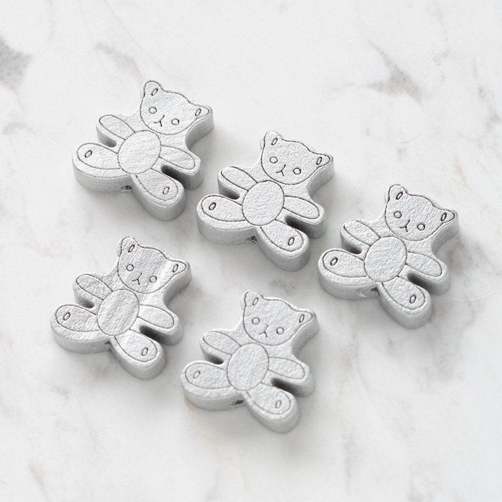 Loren 5'li Gri Ayıcık Ahşap Boncuk