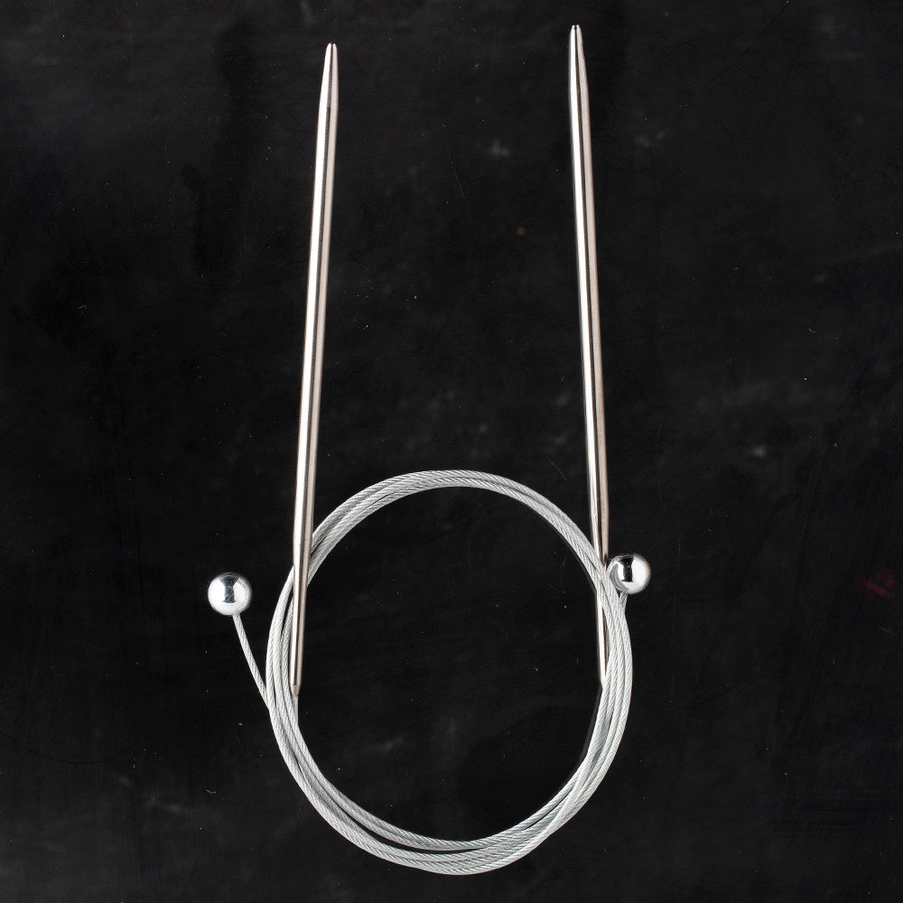 Kartopu 1 Çift Boncuklu Çelik Misinalı Örgü Şişi - 4.5 mm 60 cm