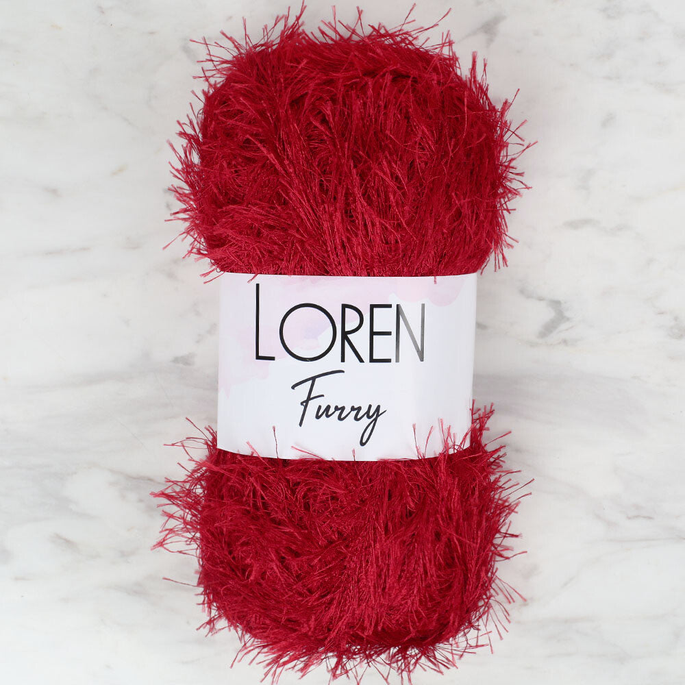 Loren Furry Koyu Kırmızı El Örgü İpi - RF024