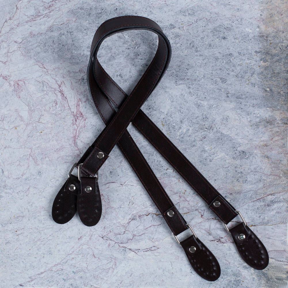 Loren Deri Çanta Sapı Çiftli Koyu Kahverengi