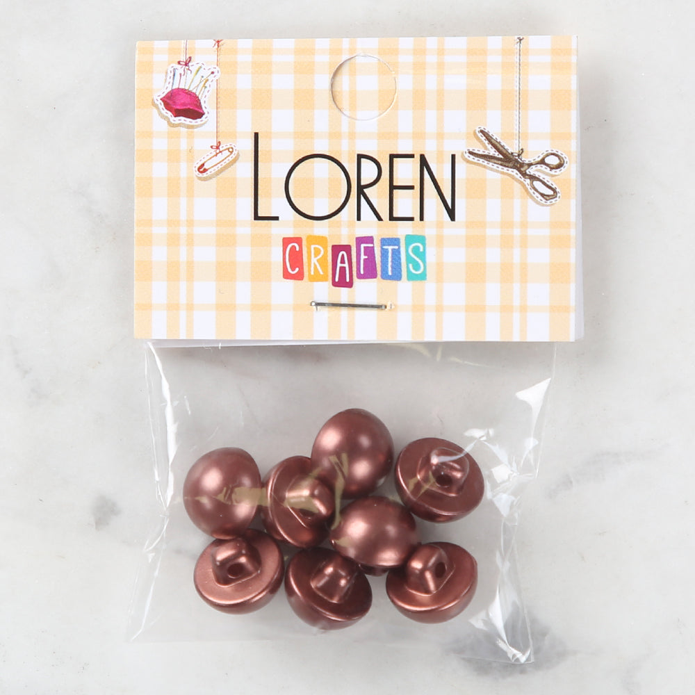 Loren Crafts 8'li Kahverengi Plastik İnci Düğme - 0143