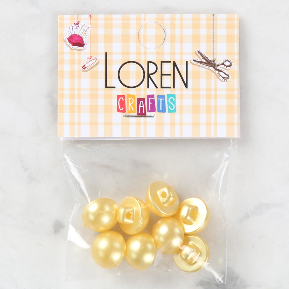 Loren Crafts 8'li Sarı Plastik İnci Düğme - 0144