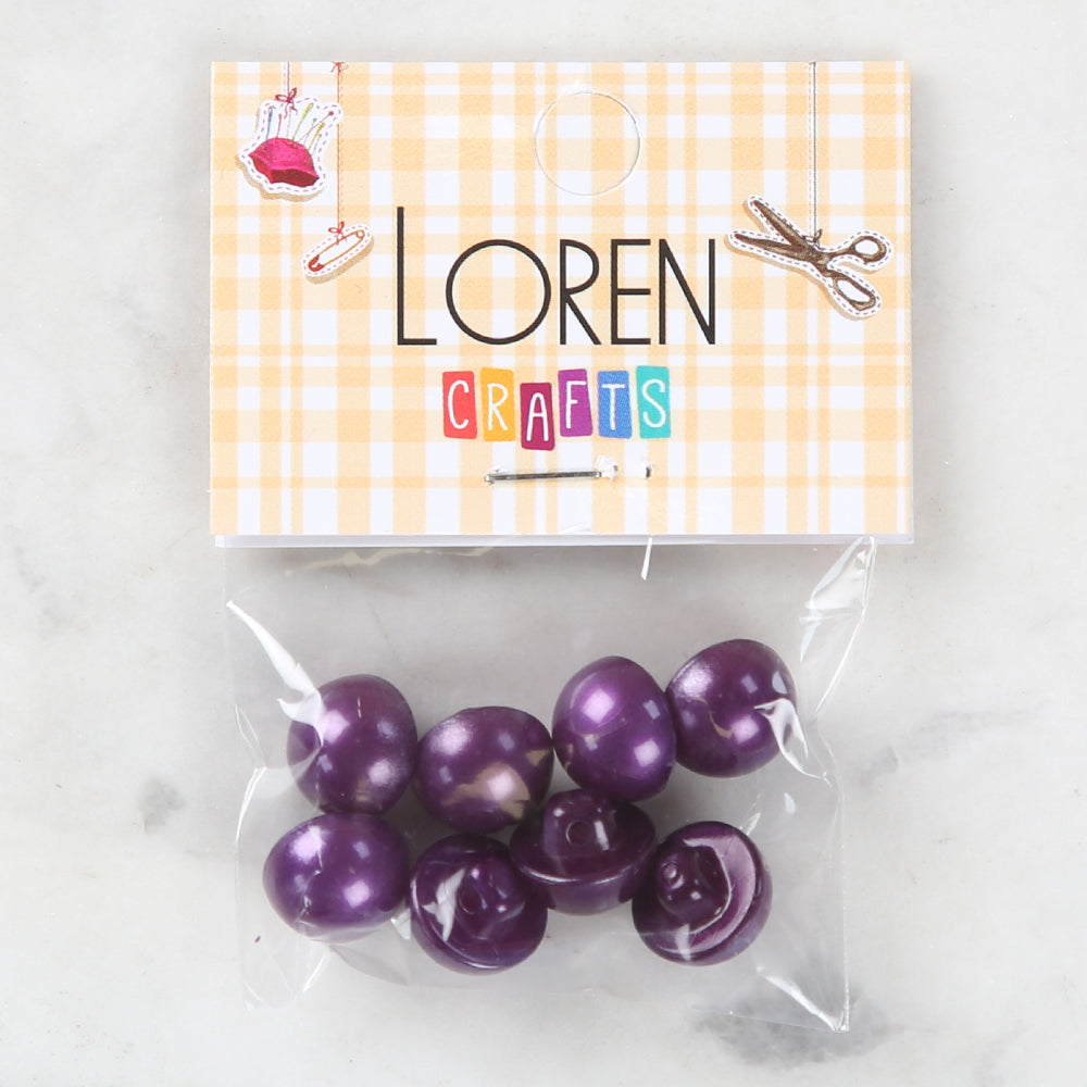 Loren Crafts 8'li Mor Plastik İnci Düğme - 0148