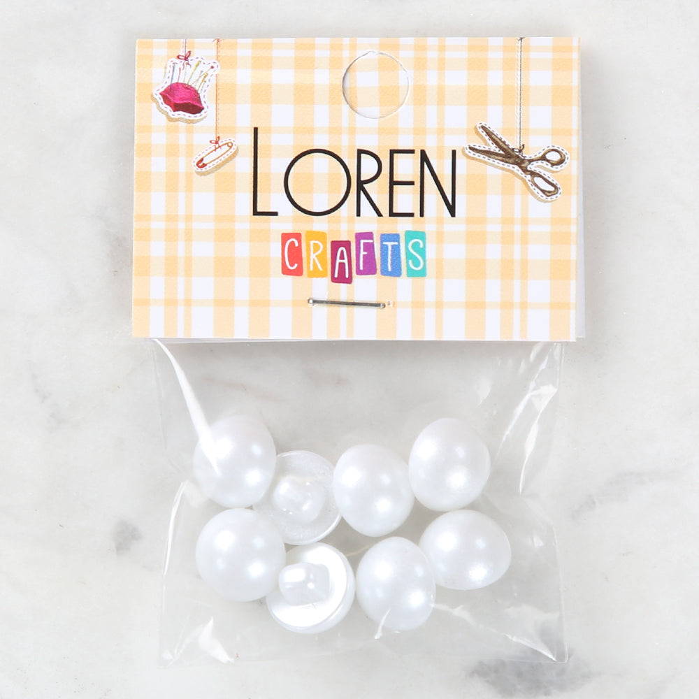 Loren Crafts 8'li Beyaz Plastik İnci Düğme - 0157