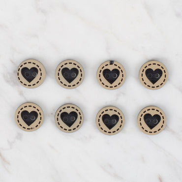 Loren Crafts 8'li Siyah Kalp Düğme - 320