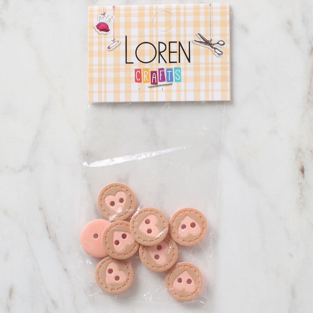 Loren Crafts 8'li Yavruağzı Kalp Düğme - 327