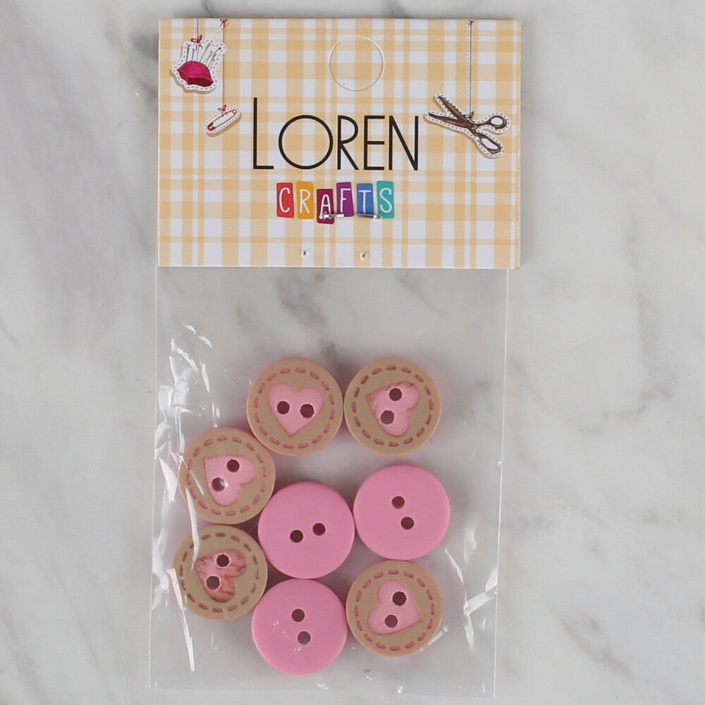 Loren Crafts 8'li Pembe Kalp Düğme - 328