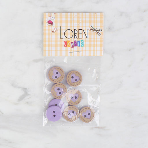 Loren Crafts 8'li Lila Kalp Düğme - 329