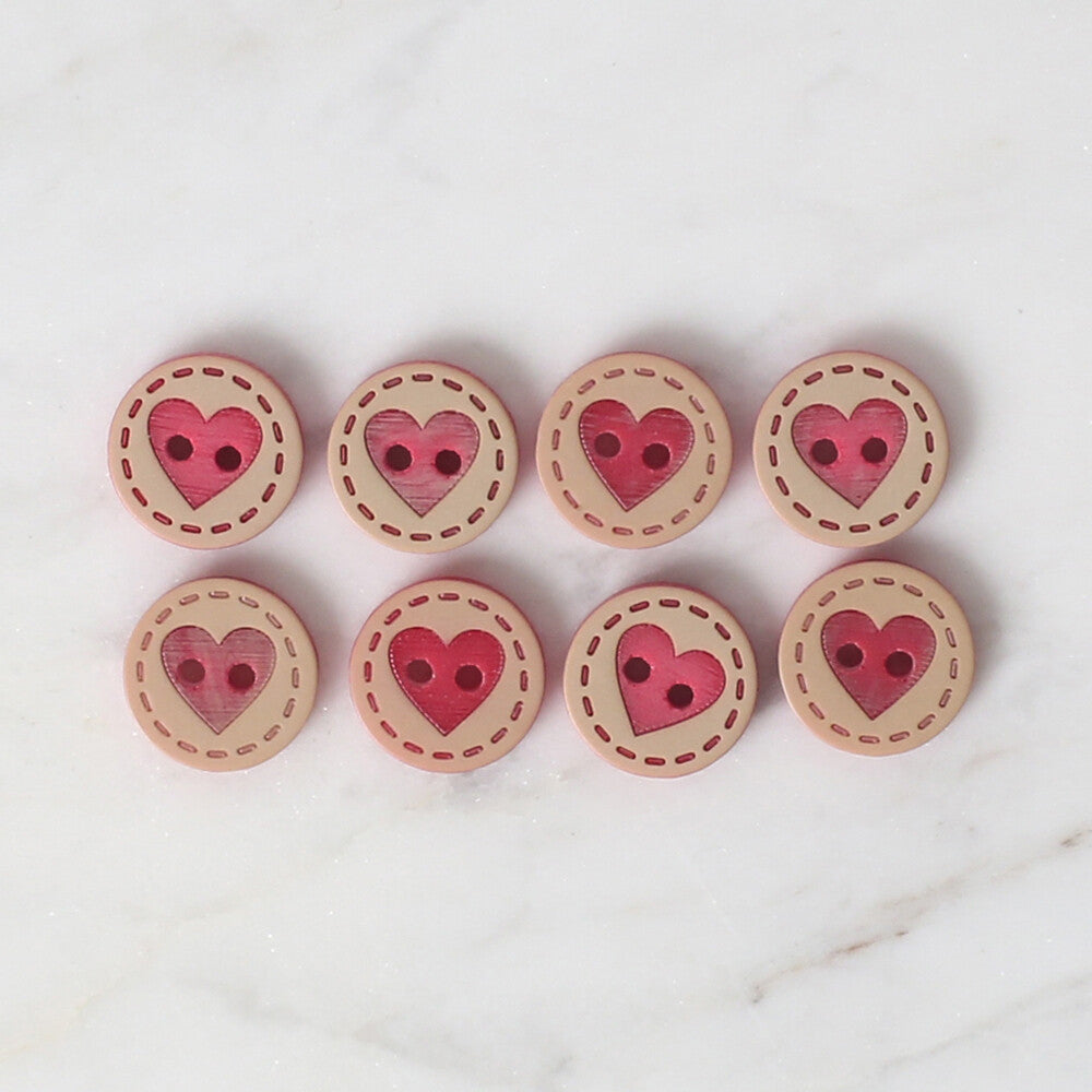 Loren Crafts 8'li Kırmızı Kalp Düğme - 330