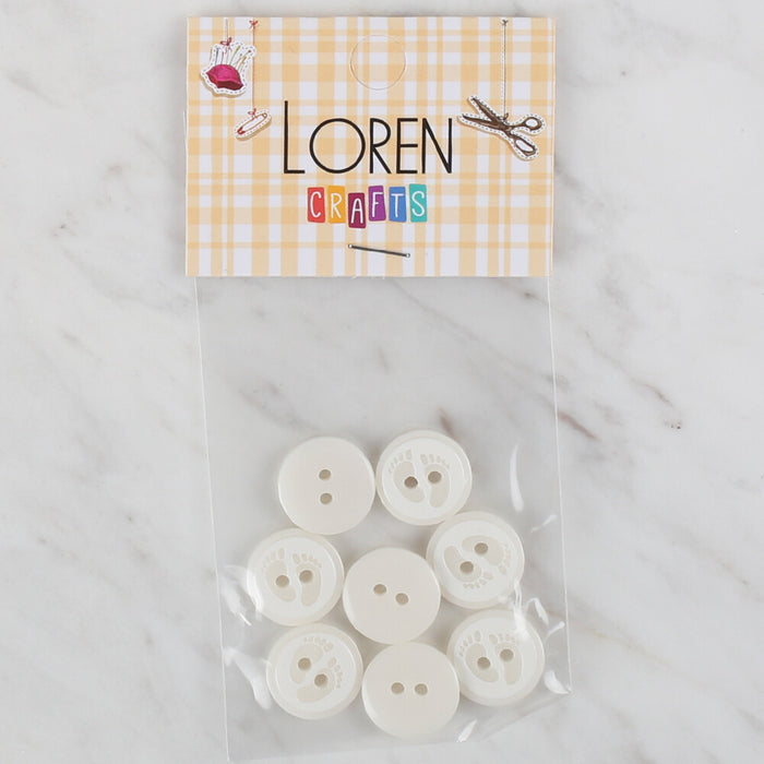Loren Crafts 8'li Beyaz Ayak İzi Düğme - 433