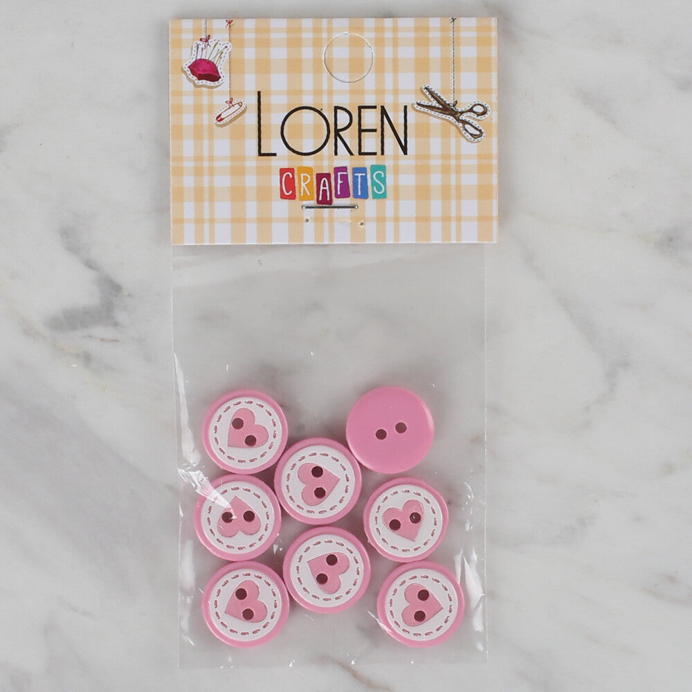 Loren Crafts 8'li Pembe Kalp Düğme - 473