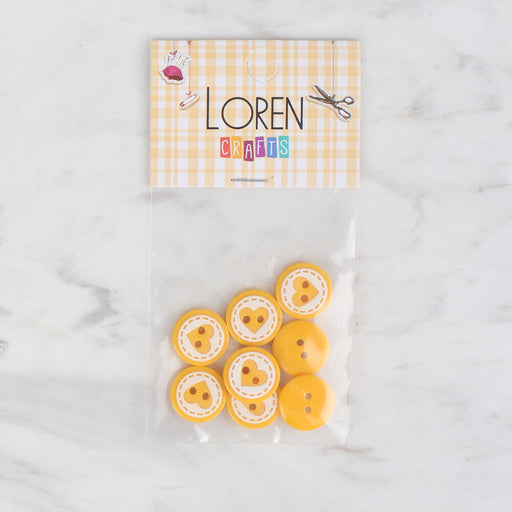 Loren Crafts 8'li Sarı Kalp Düğme - 480