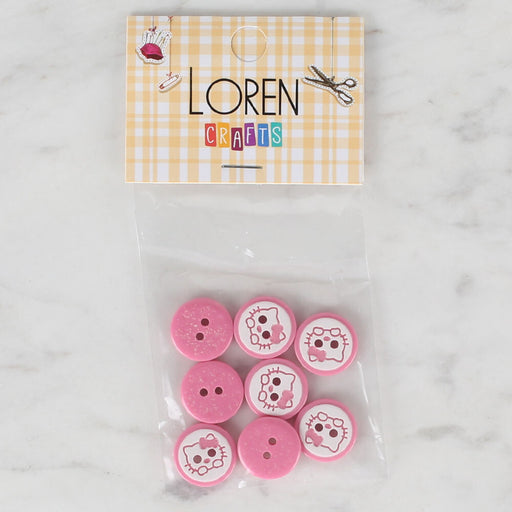 Loren Crafts 8'li Pembe Kedi Düğme - 584