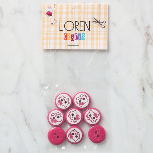 Loren Crafts 8'li Fuşya Kedi Düğme - 587