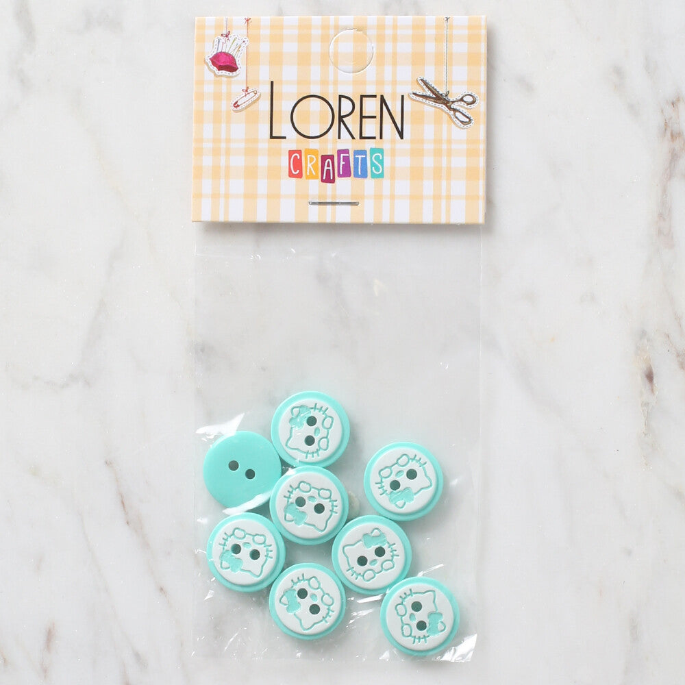 Loren Crafts 8'li Yeşil Kedi Düğme - 588