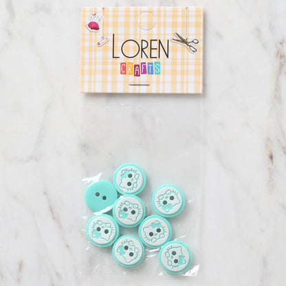 Loren Crafts 8'li Yeşil Kedi Düğme - 588