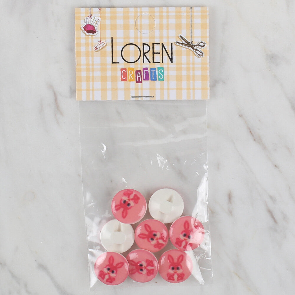 Loren Crafts 8'li Pembe Tavşan Düğme - 706