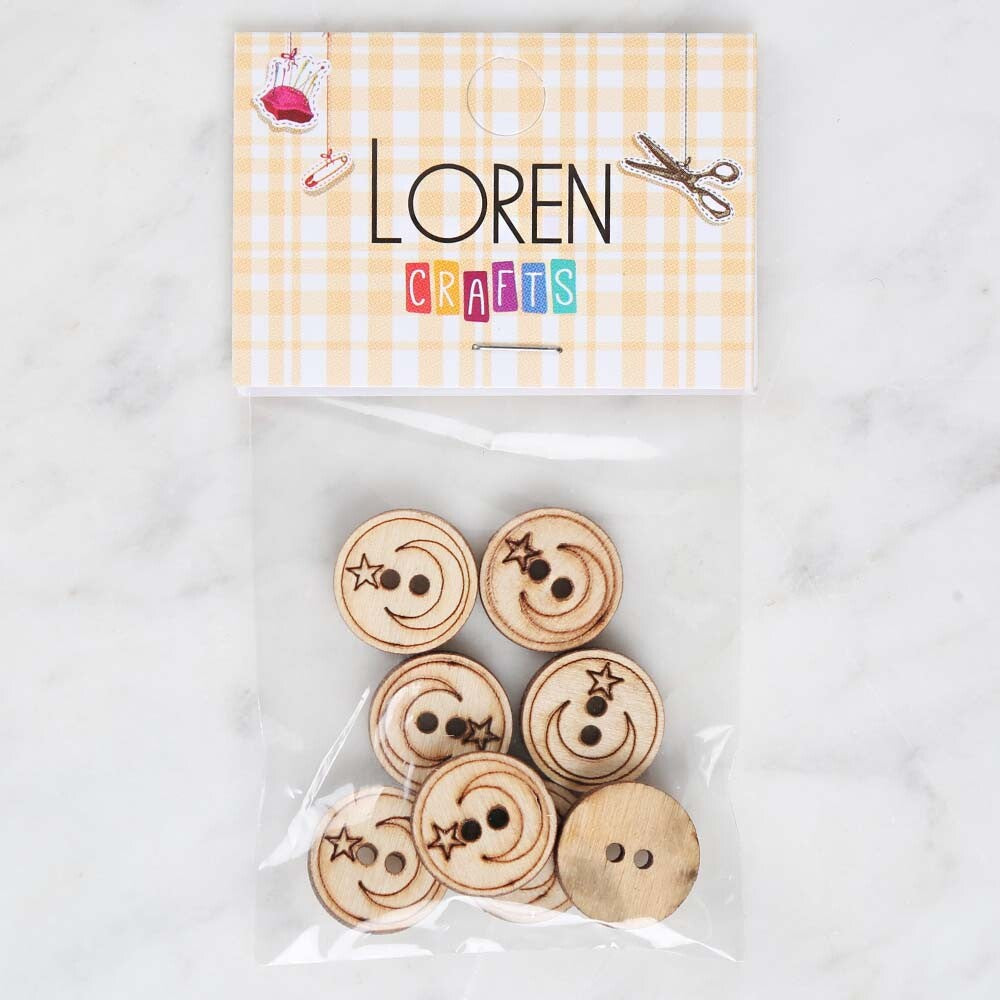 Loren Crafts 8'li Ahşap Düğme Ay Yıldız - 1750