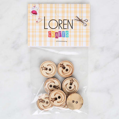 Loren Crafts 8'li Ahşap Düğme Ay Yıldız - 1750