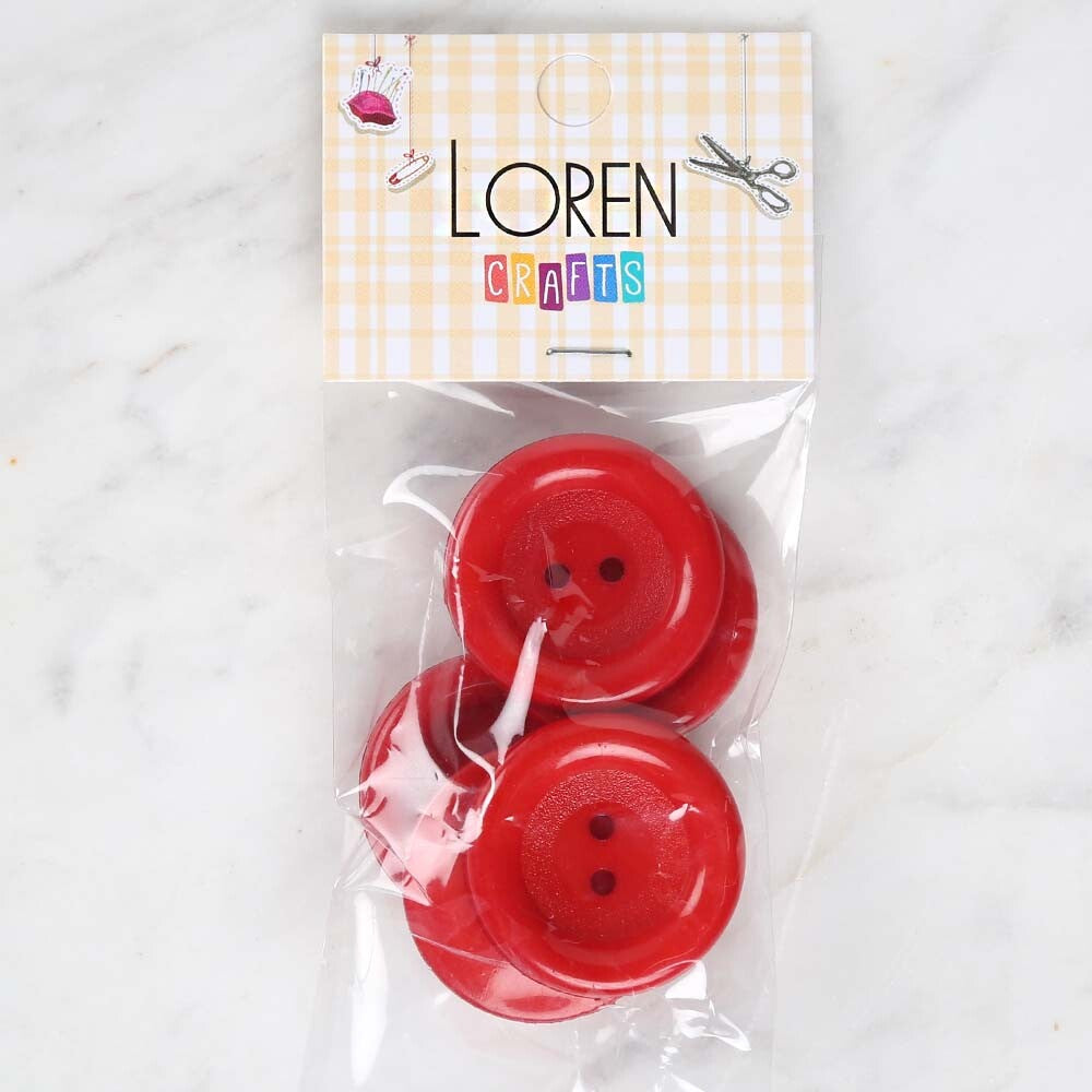 Loren Crafts 5'li Kırmızı Büyük Düğme - 1778