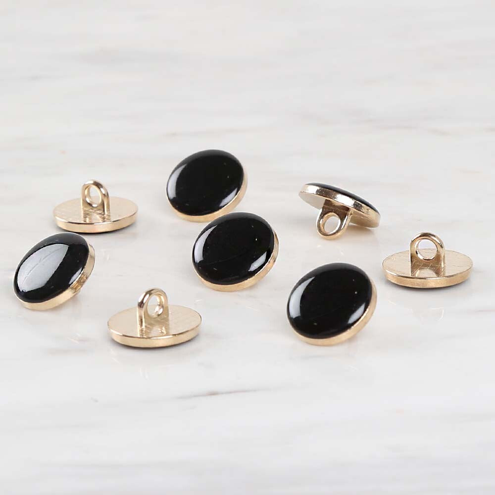 Loren Crafts 8'li Sarı Metal, Siyah Düğme - 1804