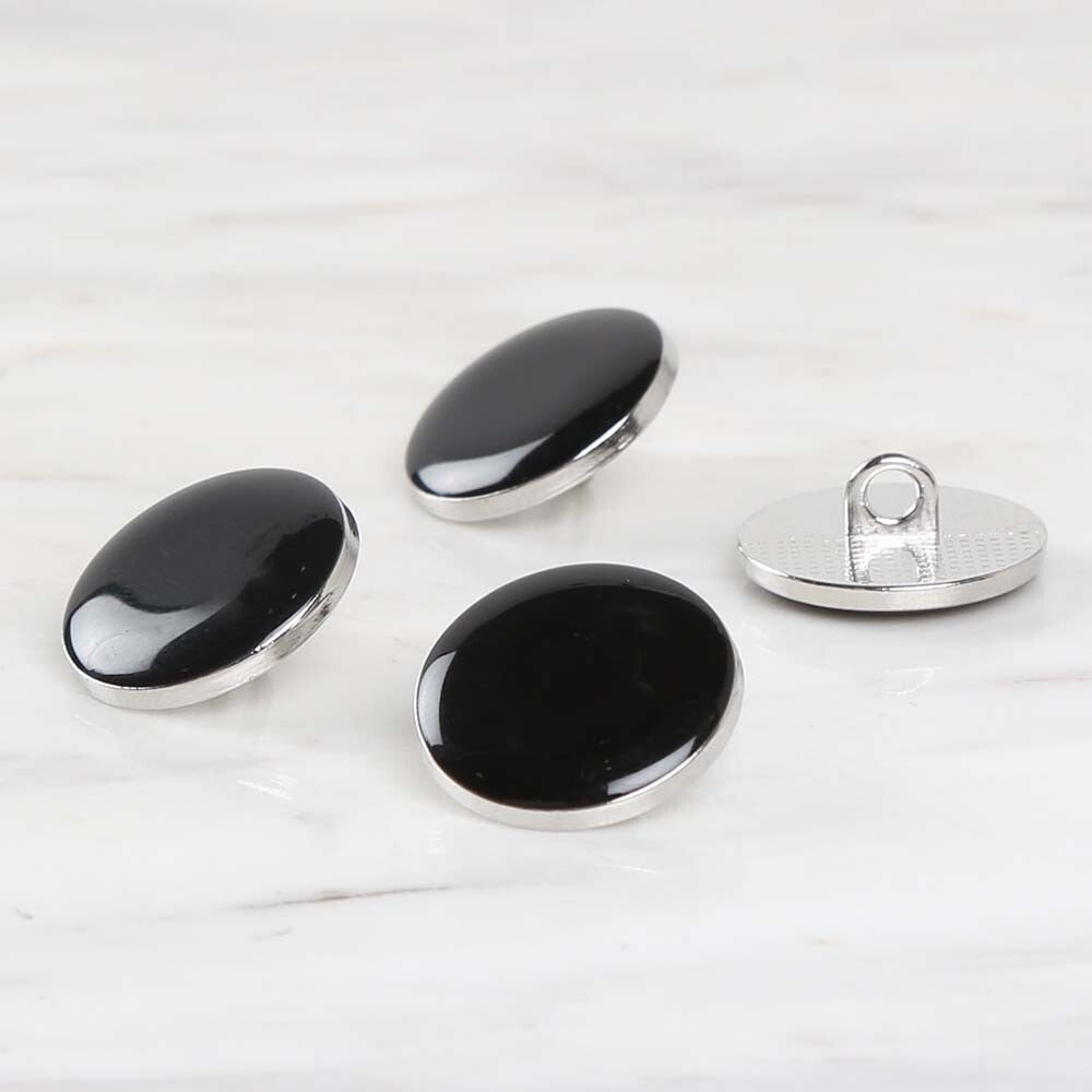 Loren Crafts 4'lü Gümüş Metal, Siyah Düğme - 1805