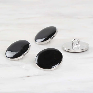 Loren Crafts 4'lü Gümüş Metal, Siyah Düğme - 1805