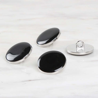 Loren Crafts 4'lü Gümüş Metal, Siyah Düğme - 1805