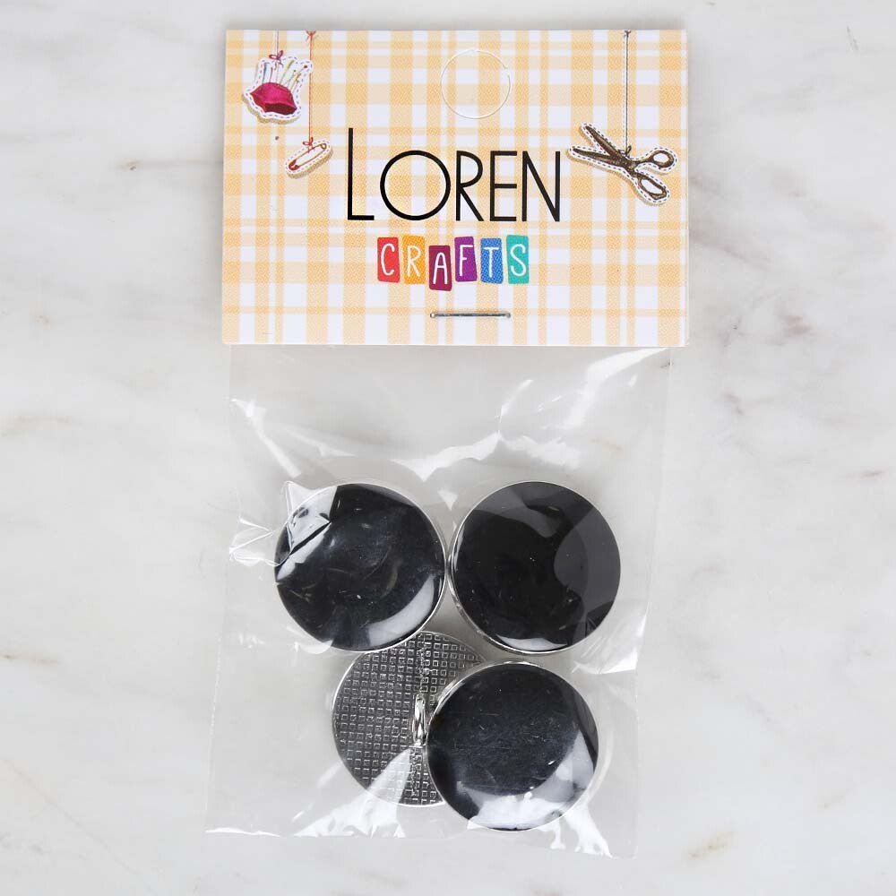 Loren Crafts 4'lü Gümüş Metal, Siyah Düğme - 1805