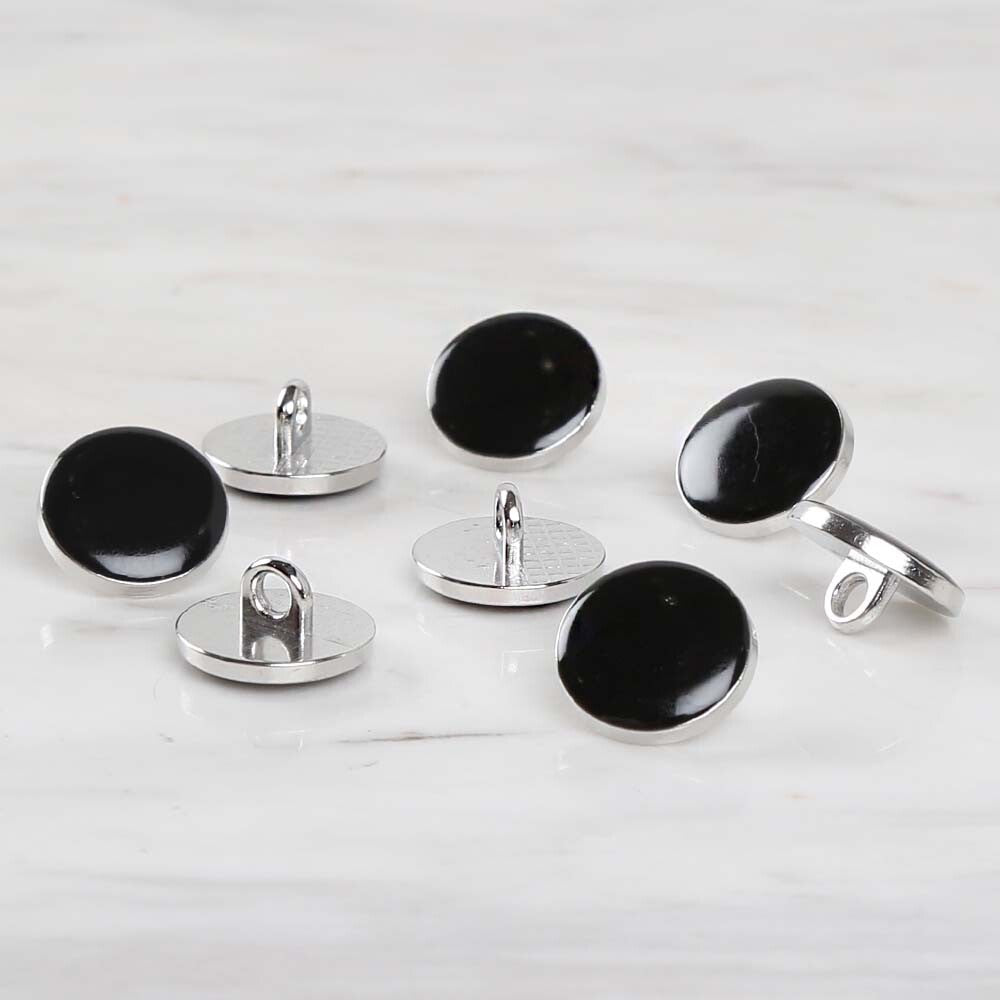 Loren Crafts 8'li Gümüş Metal, Siyah Düğme - 1806