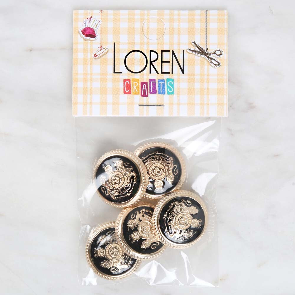 Loren Crafts 5'li Sarı Metal, Blazer Ceket Düğmesi Siyah - 1815