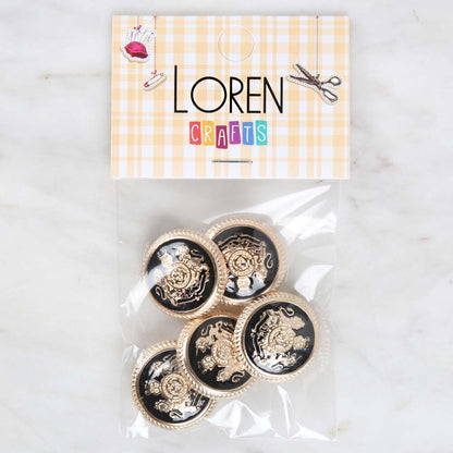 Loren Crafts 5'li Sarı Metal, Blazer Ceket Düğmesi Siyah - 1815