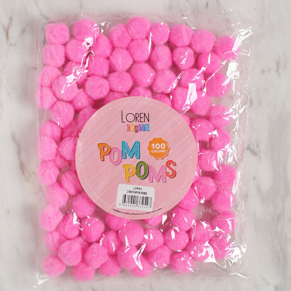 LOREN CRAFTS 2 CM 100 ADET PEMBE PONPON 