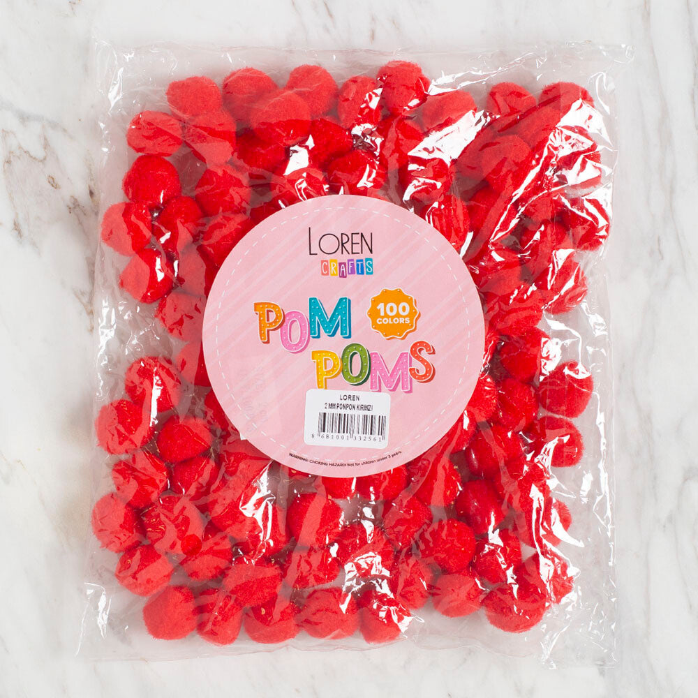 LOREN CRAFTS 2 CM 100 ADET KIRMIZI PONPON 