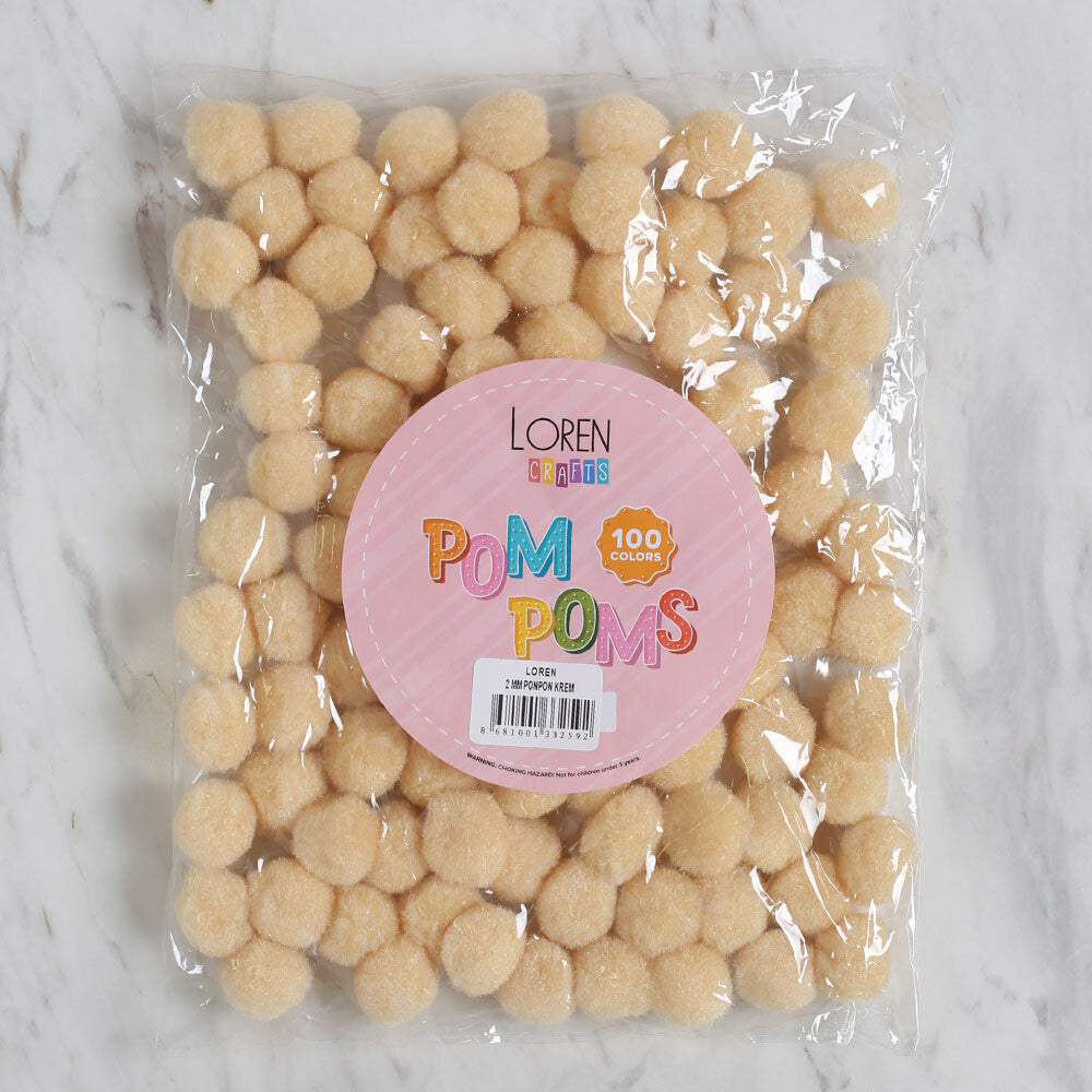 LOREN CRAFTS 2 CM 100 ADET KREM PONPON 