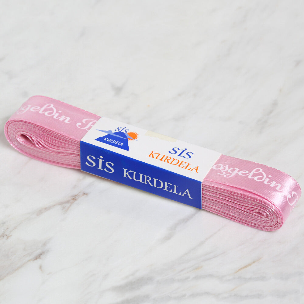 Loren Crafts 2 cm 10 mt Pembe Saten Hoş Geldin Bebek Baskılı Kurdele