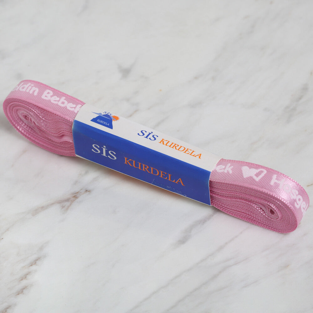 Loren Crafts 1 cm 10 mt Pembe Saten Hoş Geldin Bebek Baskılı Kurdele