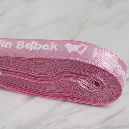 Loren Crafts 1 cm 10 mt Pembe Saten Hoş Geldin Bebek Baskılı Kurdele