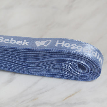 Loren Crafts 1 cm 10 mt Mavi Saten Hoş Geldin Bebek Baskılı Kurdele