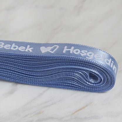 Loren Crafts 1 cm 10 mt Mavi Saten Hoş Geldin Bebek Baskılı Kurdele